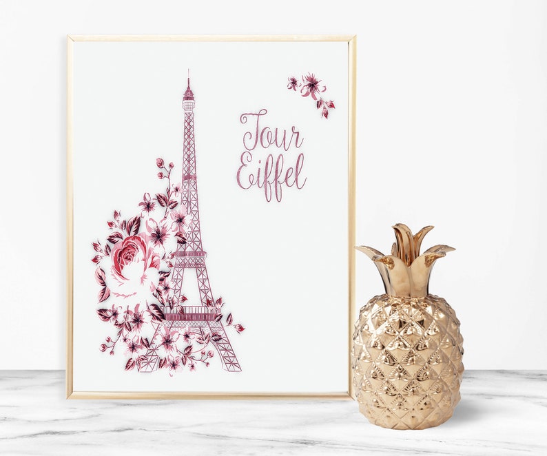 Pink Prints Eiffel Tower Wall Art Eiffel Tower Wall Decor Etsy