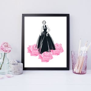 Fashion Wall Art,Fashion Girl Print,Pink Prints,Fashion Decor,Woman Art,Pink Art,Women Wall Art,Roses Artwork,Black girl artwork,Printable image 2