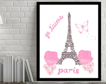 Paris Wall Art, Eiffel Tower Decor, Pink Prints, Pink Eiffel Tower, Paris Wall Decor, Pink Paris Wall,Paris Print,Paris Print Rosa,Printable