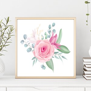 Flowers Decor, Botanical Print, Flowers Wall Art, Floral Print, Rose Wall Art, Rose Print, Pink Printable Art, Pink Flower Artwork,Plant Art
