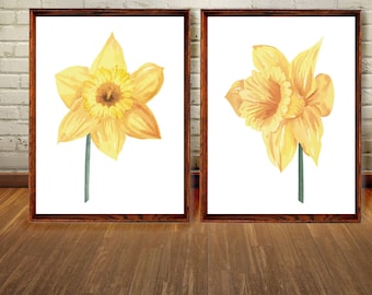 Set of 2 Prints, Golden Wall Art, Yellow Flowers Print, Set of 2 Wall Art, Flowers Decor, Yellow Wall Decor, Botanical Print, Floral Print