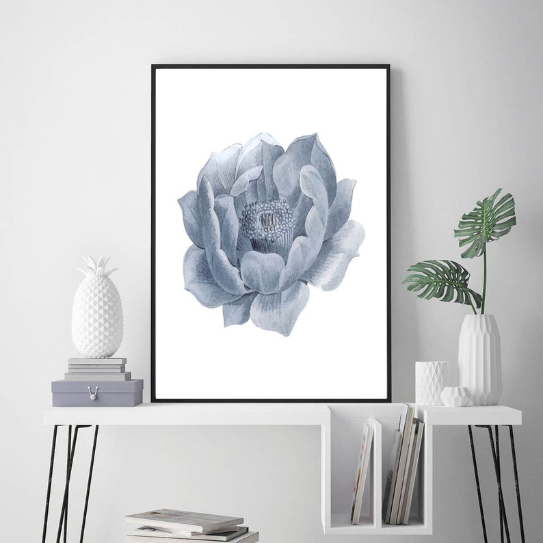 Set of 3 Prints Blue Wall Art Blue Flowers Print Set of 3 Etsy