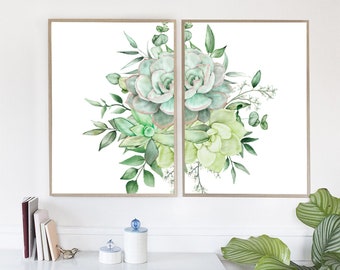 Set of 2 Prints,Set of 2 Wall Art,Greenery Wall Art,Succulent Print,Floral Wall Art,Botanical Print Set,Green Prints,Plant Decor,Digital Art
