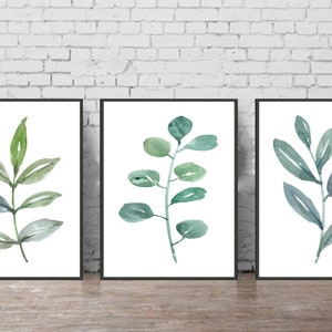 Set of 3 Botanical Prints, Green Botanical Print, Green Wall Decor, Green Leaves Print, Set of 3 Wall Art, Botanical Leaf Wall Art