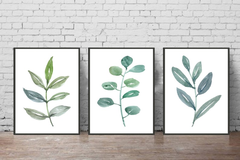 Set of 3 Botanical Prints Green Botanical Print Green Wall Etsy
