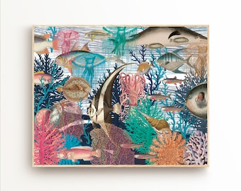 Ocean Life Print, Blue Sea Wall Art, Fishes Decor, Coastal Printable Artwork, Underwater Prints