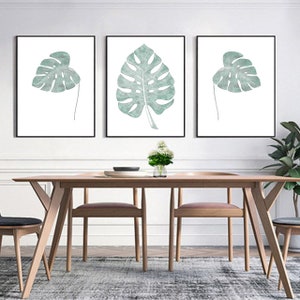 Botanical print set of 3, Set of 3 Botanical Prints,Green Botanical Print, Green Leaves Print, Set of 3 Wall Art, Botanical Leaf Wall Art image 2