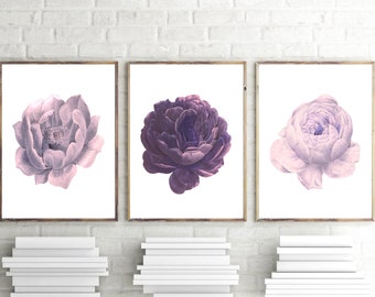 Set of 3 Prints, Purple Wall Art, Purple Flowers Print, Set of 3 Wall Art, Flowers Decor, Purple Wall Decor,Flowers Wall Art,Botanical Print