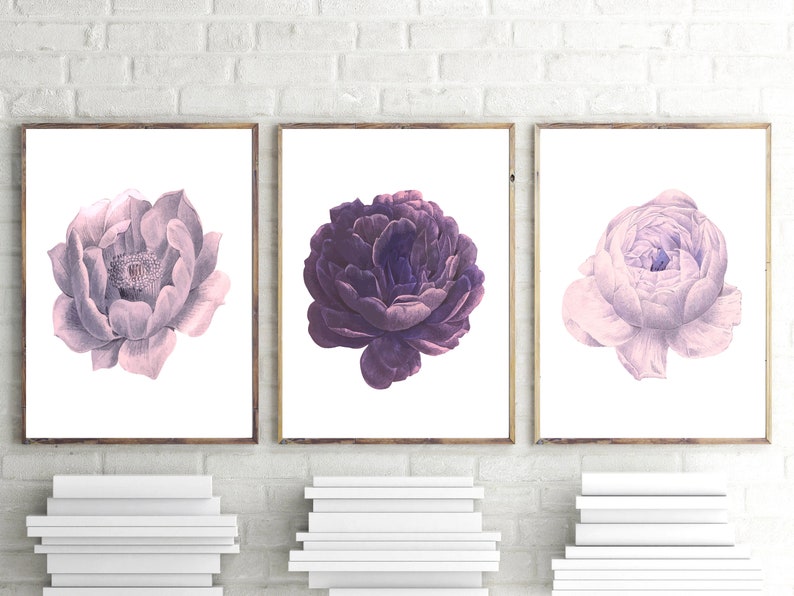 Set of 3 Prints, Purple Wall Art, Purple Flowers Print, Set of 3 Wall Art, Flowers Decor, Purple Wall Decor,Flowers Wall Art,Botanical Print image 1