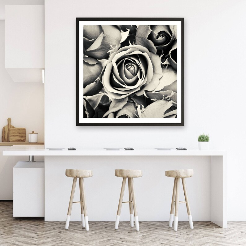 Floral Print Black and White Flower Prints Black and White Etsy