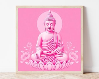 Pink Buddha Print, Yoga Studio, Zen Decor, Spiritual Wall Art, Meditation Room, Lotus Flower