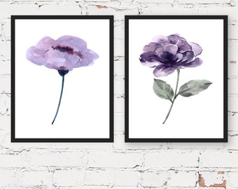 Set of 2 Prints, Purple Wall Art, Purple Flowers Print, Set of 2 Wall Art, Flowers Decor, Purple Wall Decor, Botanical Print, Floral Print