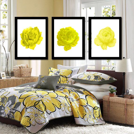 Set of 3 Prints Yellow Wall Art Yellow Flowers Print Set of Etsy