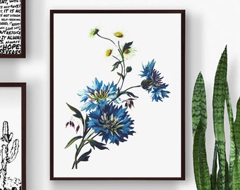 Blue Flowers Print, Blue Wall Decor, Flowers Wall Art, Blue Botanical Prints ,Flowers Decor,Botanical Wall Art, Floral Artwork,Floral Prints