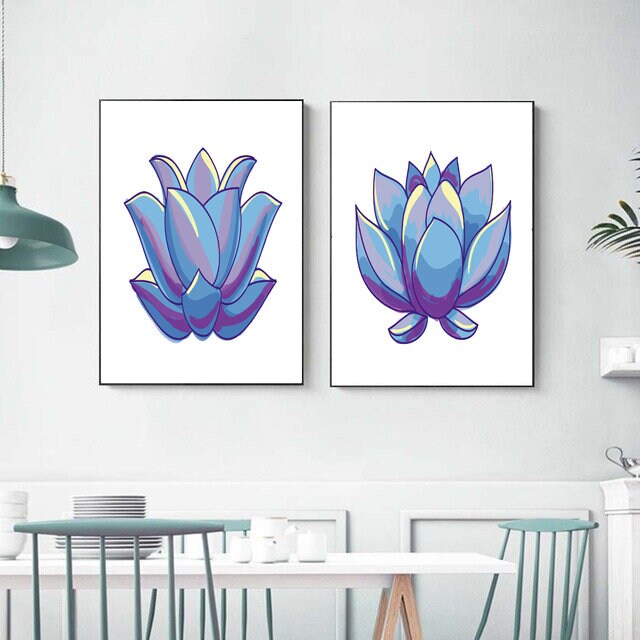 Set of 2 Prints,blue Lotus Flower Print, Set of 2 Wall Art, Flowers ...