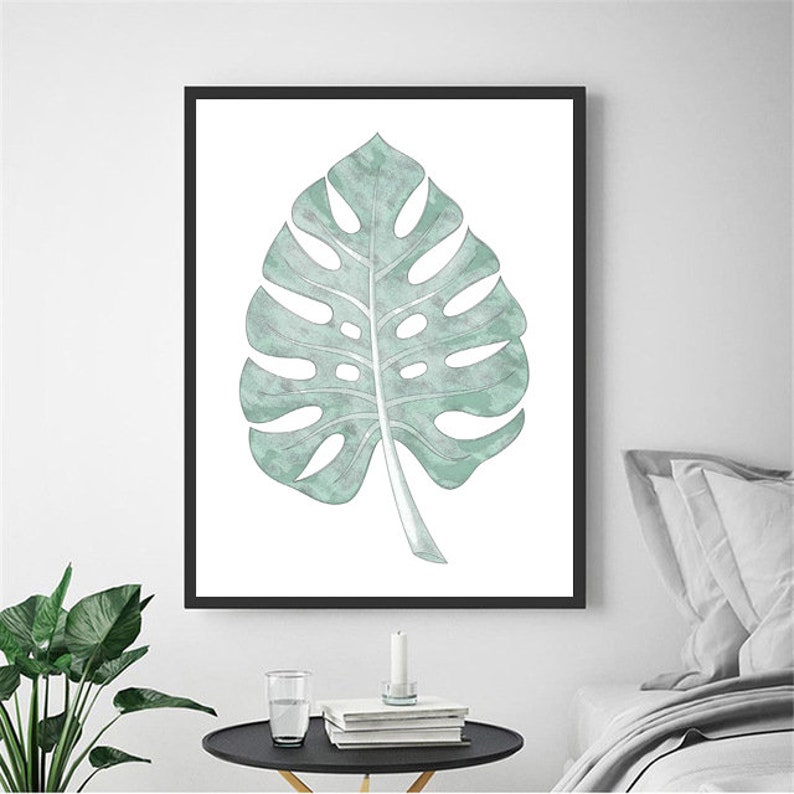 Botanical print set of 3, Set of 3 Botanical Prints,Green Botanical Print, Green Leaves Print, Set of 3 Wall Art, Botanical Leaf Wall Art image 3