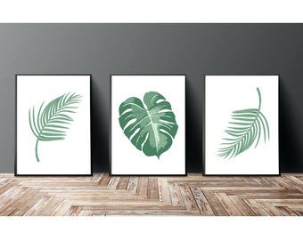 Set of 3 Prints, Set of 3 Wall Art,Botanical Print, Leaf Wall Art,Botanical Print Set of 3,Green Prints,Green Printable Art,Leaves Print