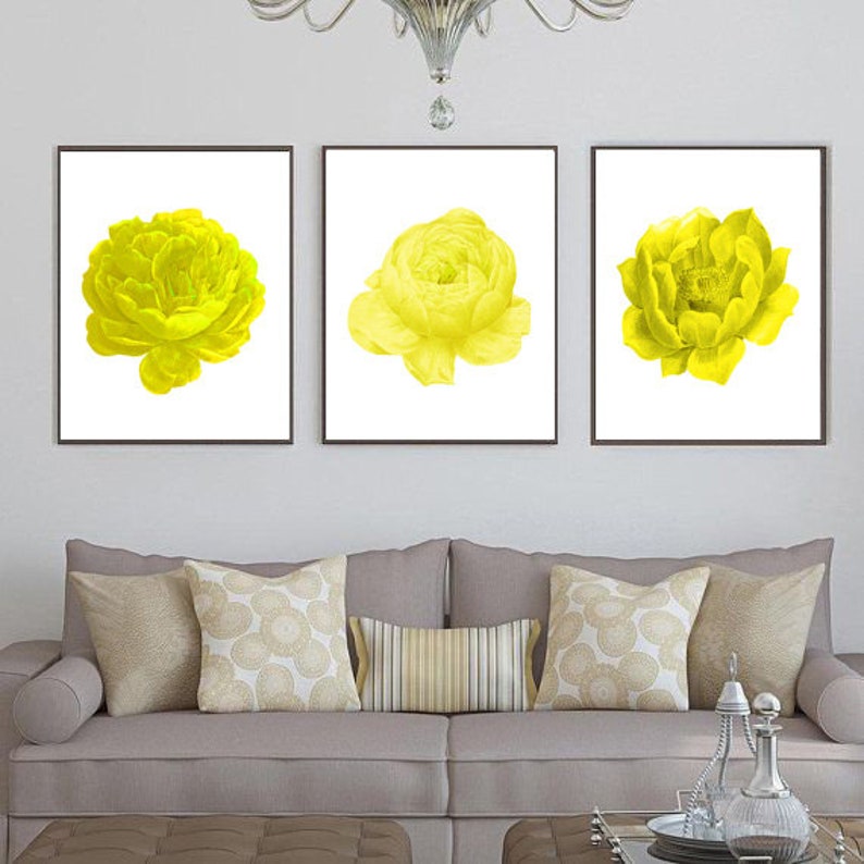 Set of 3 Prints Yellow Wall Art Yellow Flowers Print Set of Etsy