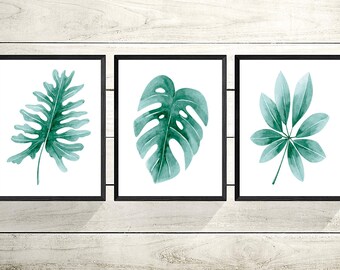 Set of 3 Prints, Set of 3 Wall Art, Botanical Print, Leaf Wall Art, Botanical Print Set of 3,Green Prints,Tropical Leaves Print,Plant Prints