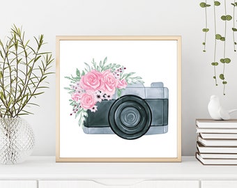 Camera Print, Camera Printable, Camera Artwork, Camera Wall Art, Camera Wall Decor, Photography Prints Nature Flowers, Gift For Photographer