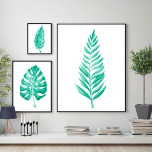 Botanical print set of 3, Set of 3 Botanical Prints,Green Botanical Print, Green Leaves Print, Set of 3 Wall Art, Botanical Leaf Wall Art