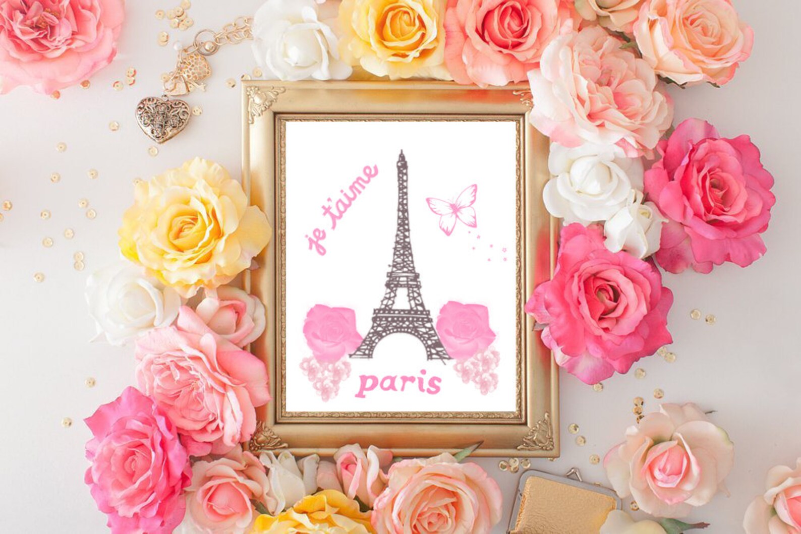 Paris Wall Art, Eiffel Tower Decor, Pink Prints, Pink Eiffel Tower