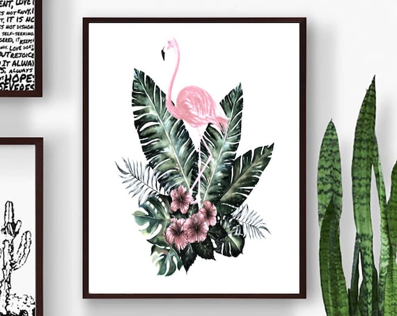 Pink Flamingo Wall Decor, Tropical Bird Prints, Exotic Nature Artwork, Animal Printable Artwork