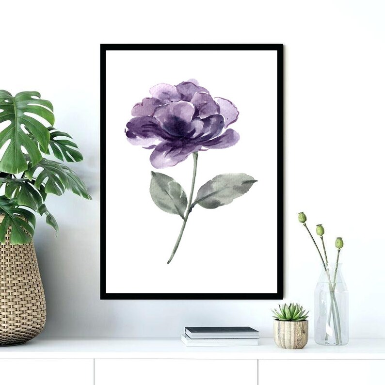 Set of 2 Prints, Purple Wall Art, Purple Flowers Print, Set of 2 Wall