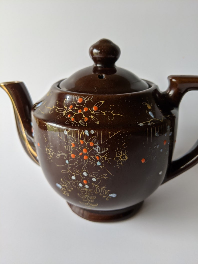 Vintage 1940s Redware Japanese Teapot Moriage Handpainted Etsy