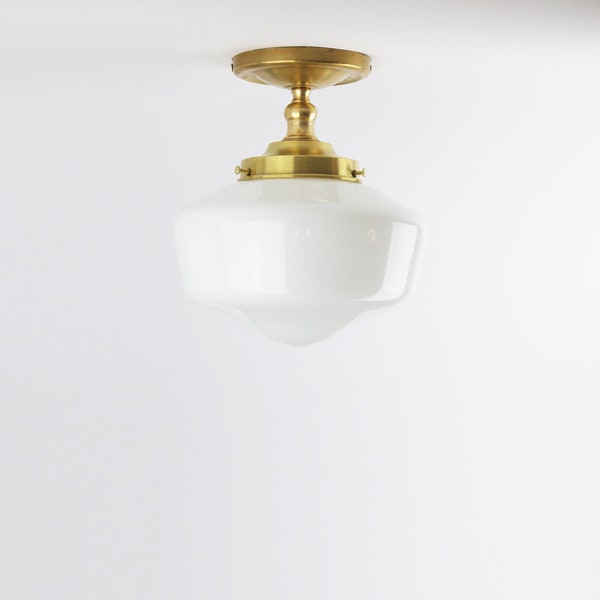 Casting Brass Flush Mount  /Brass Ceiling Light With Shade/ American Made Shade