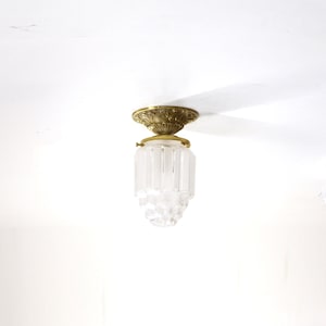 Brass Art Deco Ceiling Light Fixture with Frosted Shade, UL Listed, No.0696