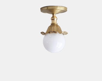 Brass ceiling light with flower lamp holder, Classic brass ceiling light, 4“-PPQ， UL Listed, No.0677
