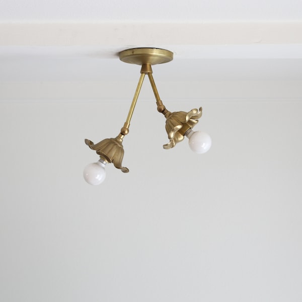 Brass ceiling light with flower shape lamp holder, Classic brass ceiling light