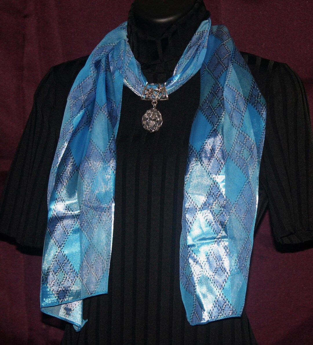 Scarf W/jewelry Accessory - Blue Multi - Etsy