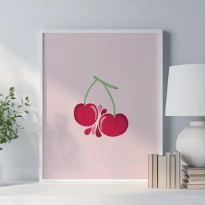 Pink Cherry Printable Wall Art, Pink Downloadable Art Fruit Pink Abstract Art Cherry Poster Girls Room Art Pink Digital Print