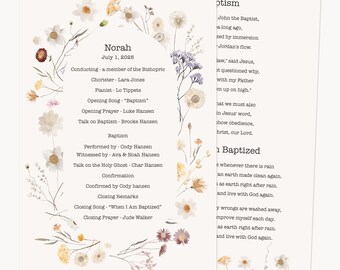 Wildflower Baptism Program, LDS Announcement (Printable PDF)