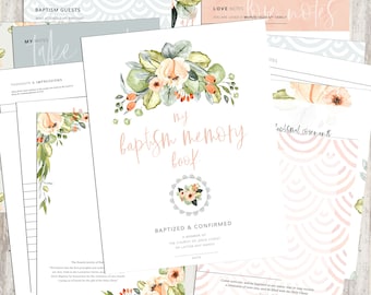 LDS Baptism Memory Book Printable, 8.5 x 11", (Instant Download), 14 Coordinating Pages.