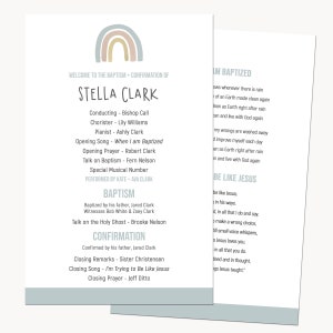 LDS baptism program, modern rainbow program, LDS, printable and custom baptsim program. 5.5&quot; x 8.5&quot; double-sided