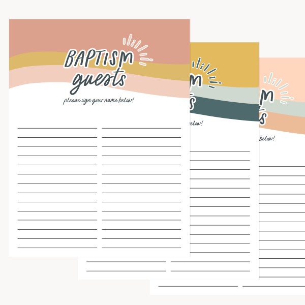 Baptism Guest Sign-In Sheet, LDS Baptism Guests, Rainbow, 3 files!