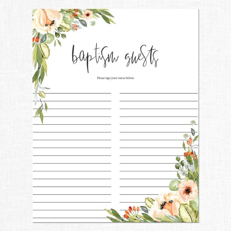 Baptism Guest Sign-in Sheet LDS Baptism Guests Printable - Etsy