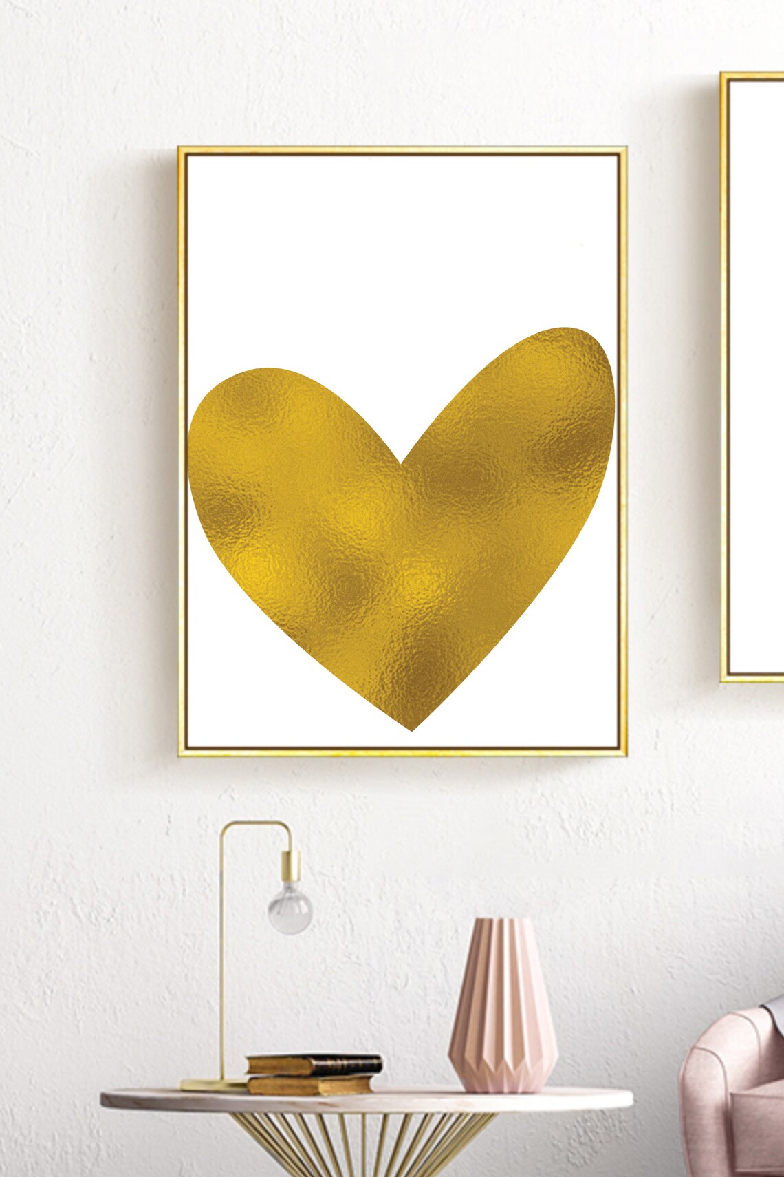 Printable wall art Gold foil print Heart print Gold heart Etsy