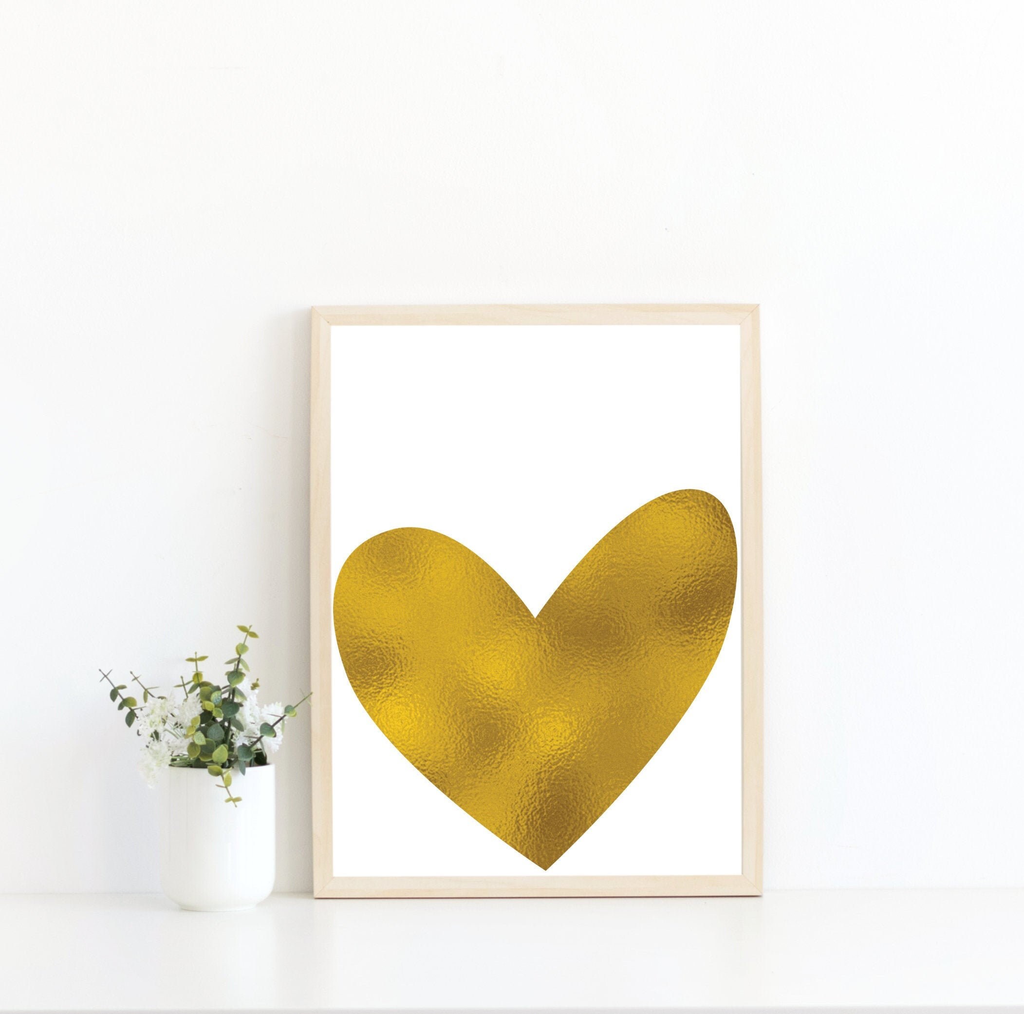Printable wall art Gold foil print Heart print Gold heart | Etsy