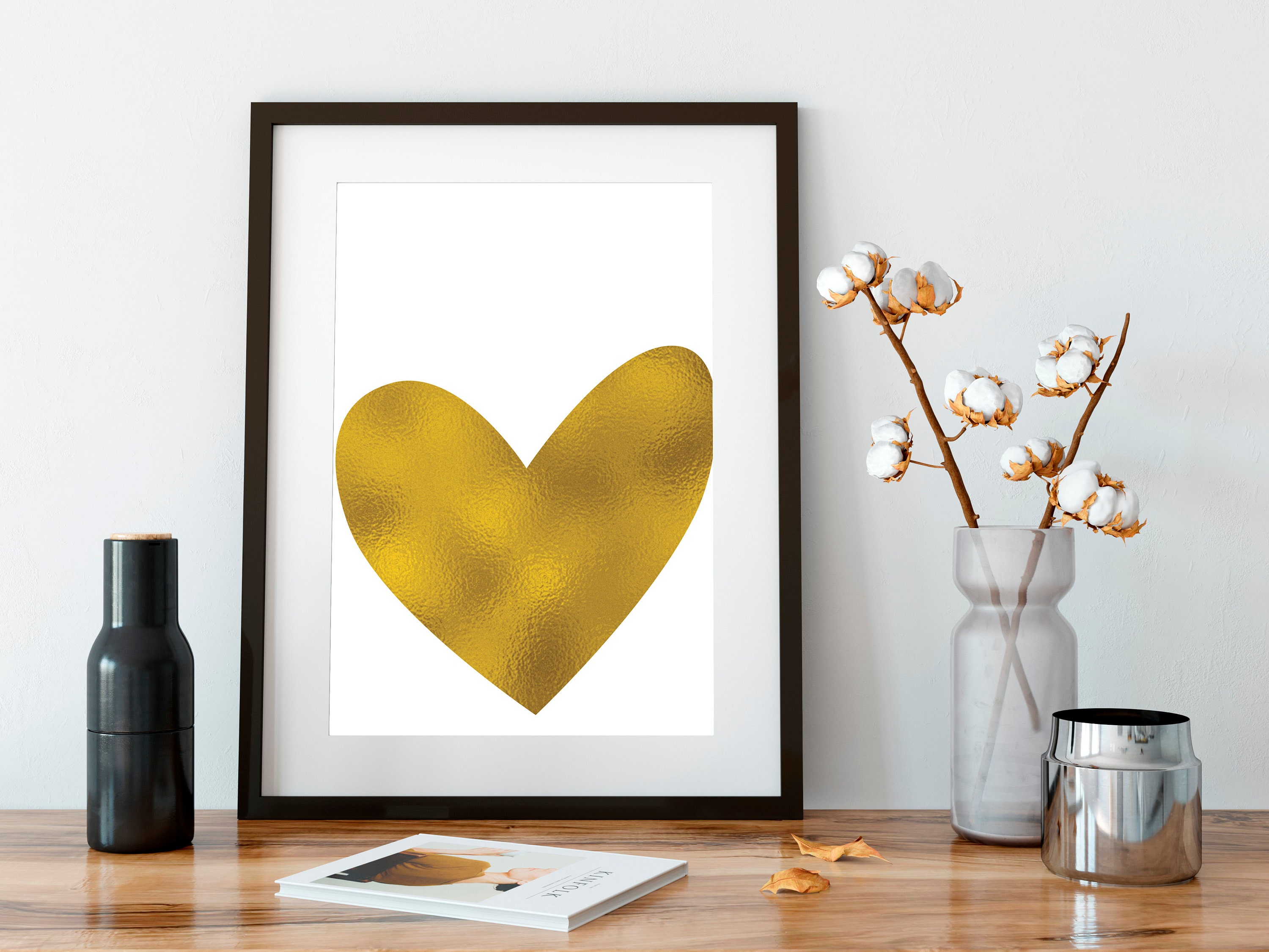 Printable wall art Gold foil print Heart print Gold heart Etsy