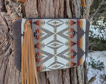 Crossbody purse made with Pendleton® Wool and Leather | Medium crossbody purse | Western style purse
