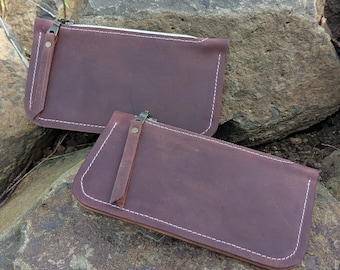 Compartimento para bolso, cartera de cuero, estuche con cremallera, cuero marrón rojizo