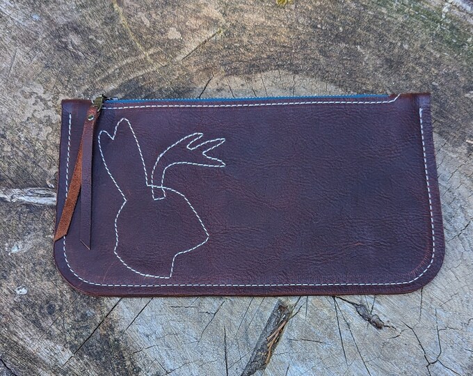 Leather wallet, leather pouch, clutch bag, Jackalope