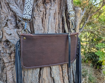 Leather Crossbody Bag: Mahogany Fringe Purse, Western Style