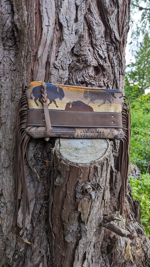Western fringe clutch, made with Pendleton® wool and leather, large clutch