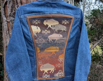 Jeansjacka utsmyckad med Pendleton®-ull, jeansjacka i sydvästlig ull, denimjacka med Pendleton®-ull