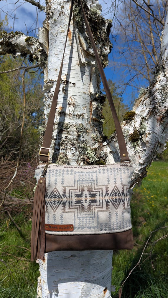 Large crossbody purse made with western print premium Wool and Leather